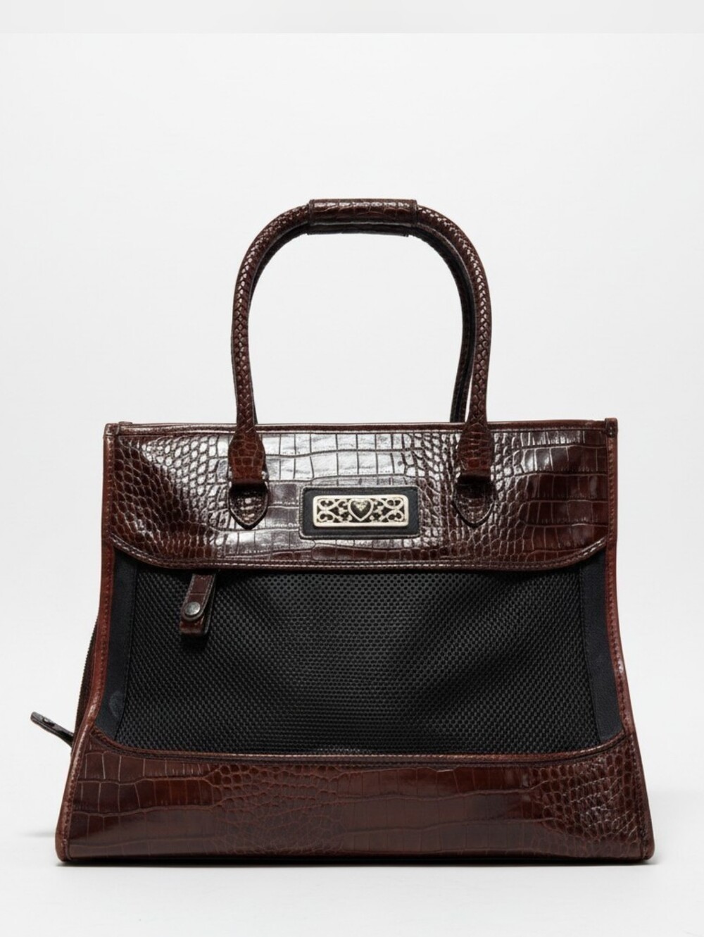 Brighton Pet Carrier Croc Leather & Mesh W/Silvertone HW Great Cond